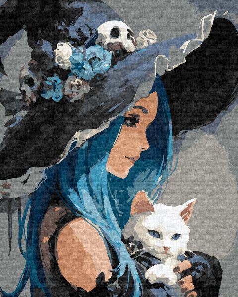 Картина за номерами Ideyka Дівчина з білим котом 40x50 см (Id-KHO8688)