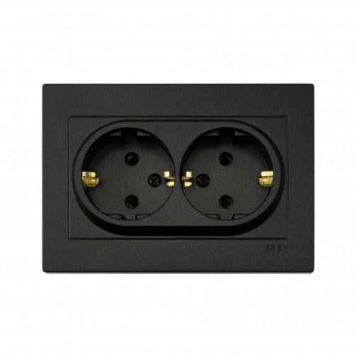 Розетка двойная врезная EXEN Karell с заземлением Черный
