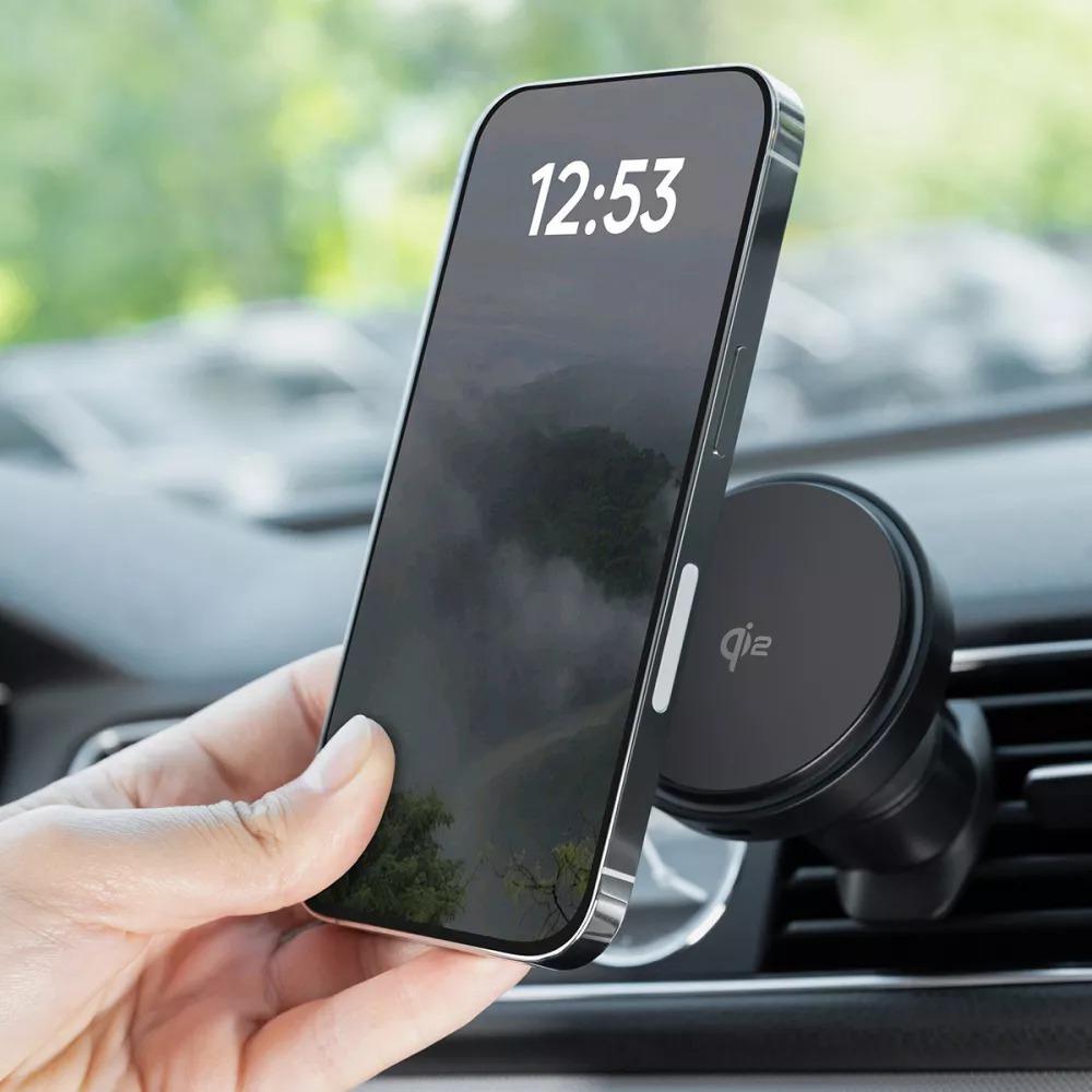 Автомобільний тримач з бездротовим зарядним пристроєм Proove Light Circle Qi2 15W Black - фото 2