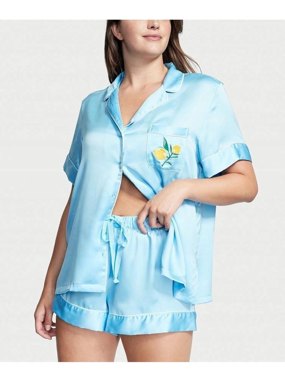 Піжама жіноча атласна Victoria's Secret сорочка/шорти M Блакитний (2396394091)