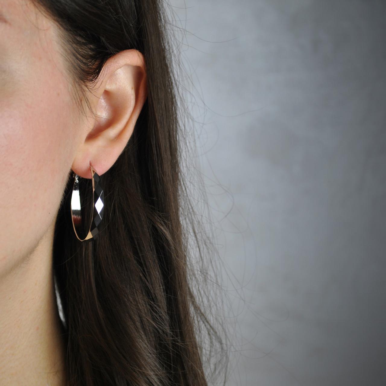 Сережки с гранями кольца конго медицинская сталь 3,5 см родий (x201-1) - фото 2 Сережки с гранями кольца конго медицинская сталь 3,5 см родий (x201-1) - фото 2