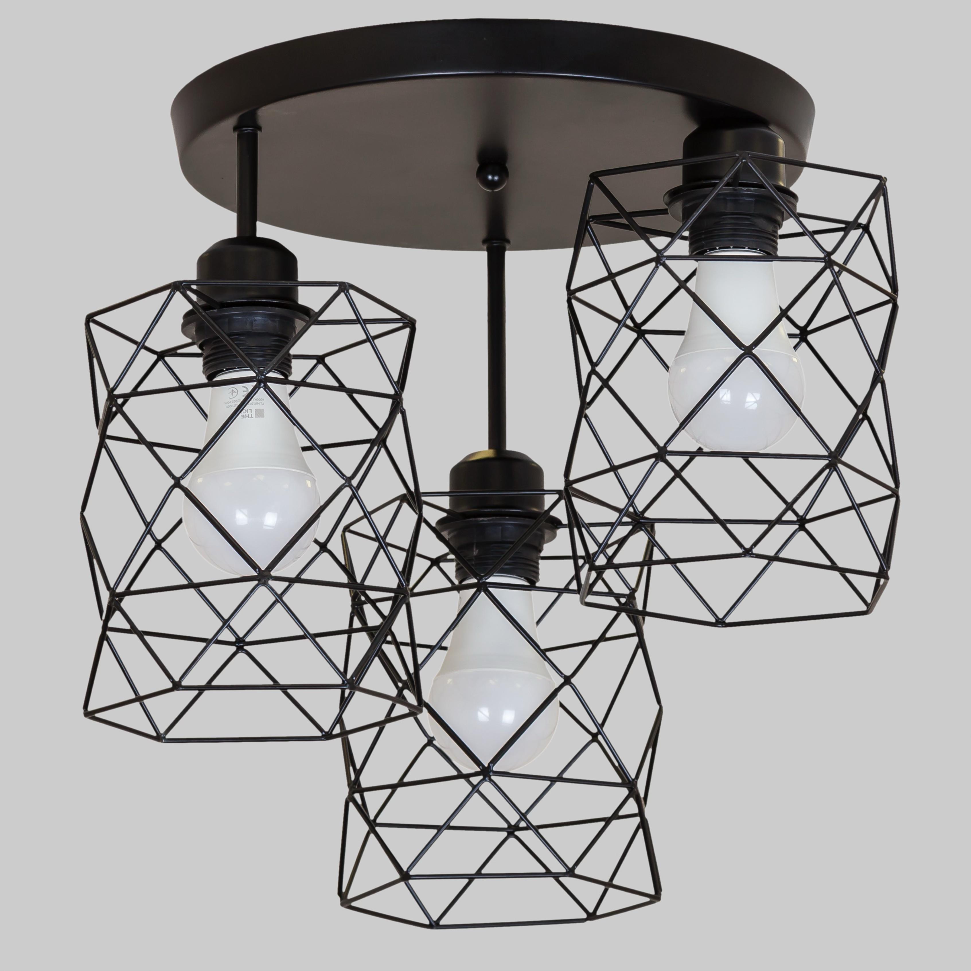 Люстра потолочная Industrial Cage Light на 3 плафона Черный (56-HPR105F-3 BK+BK 300)