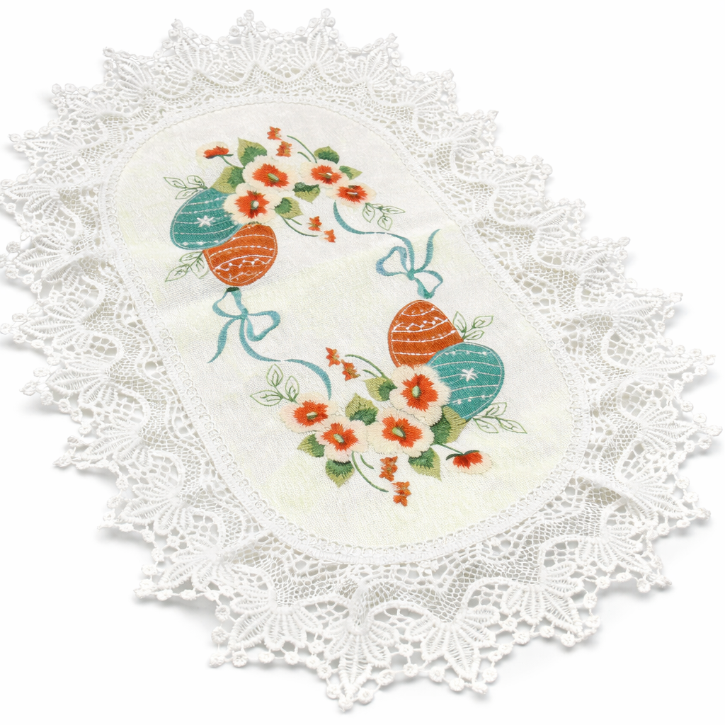Салфетка пасхальная Писанки с цветами с кружевом и вышивкой для пасхальной корзины (9904) Салфетка пасхальная Писанки с цветами с кружевом и вышивкой для пасхальной корзины (9904)