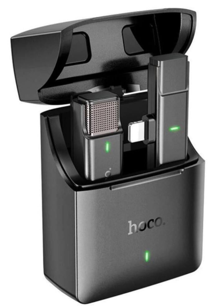 Микрофон беспроводной петличный Hoco S31 Lightning с зарядным кейсом Темно-серый (1929195617)