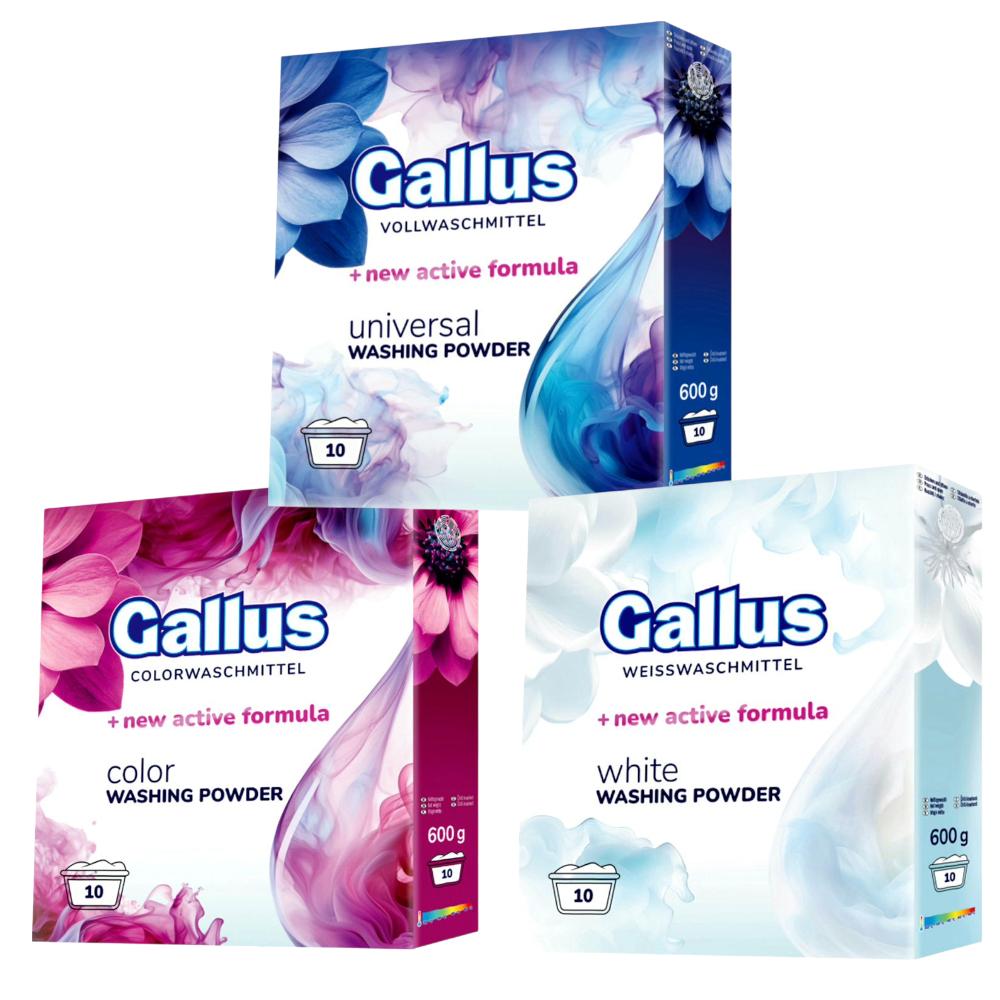 Набор порошков концентрата для стирки Gallus Universal Color White по 600 г 10 циклов стирки 3 шт. (303804/11/28		)