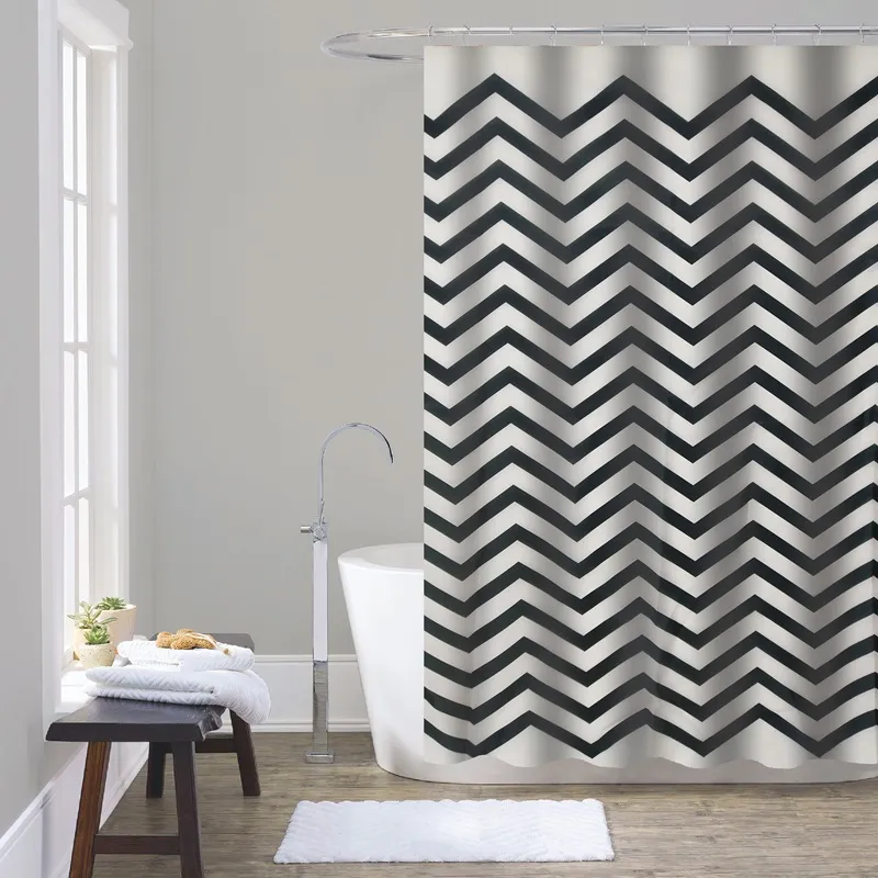 Штора для ванной Zerix SCT-007 полиэстер 180x200 см Черно-белый (ZX4988)