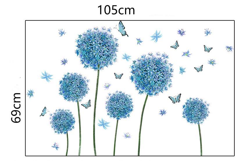 Наклейка на стену Цветы с бабочками декоративная виниловая 105х69 см Голубой (8647) - фото 4