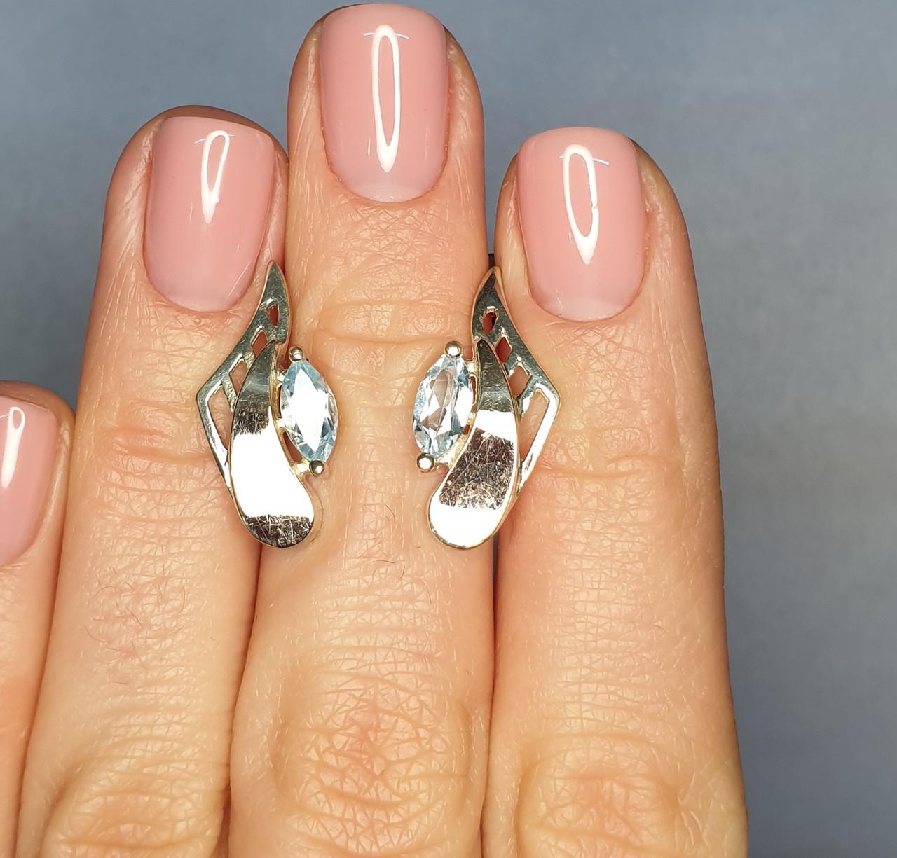 Серьги серебряные с голубым топазом 4,35 г (1377708677)