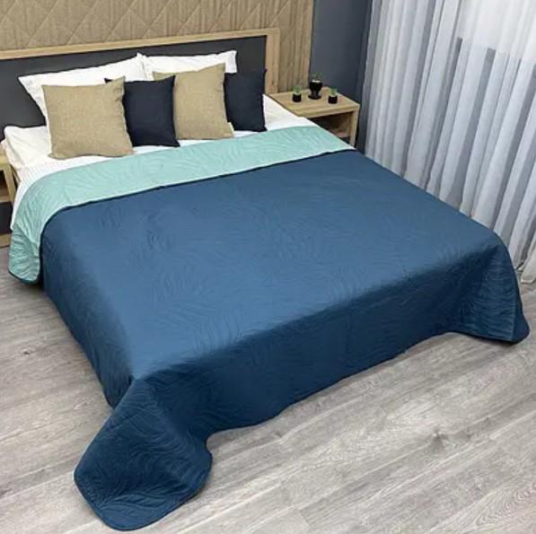 Покривало на ліжко Decorator Microfiber Листя 180х215 см Синій/Блакитний (85-112 2)