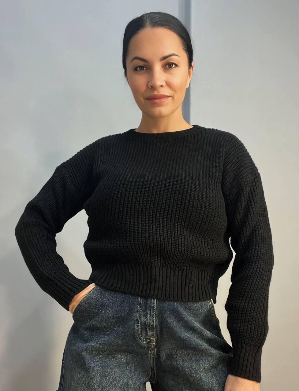 Свитер женский MIX RAY 6716 простой короткий базовый однотонный OS Черный (1236)