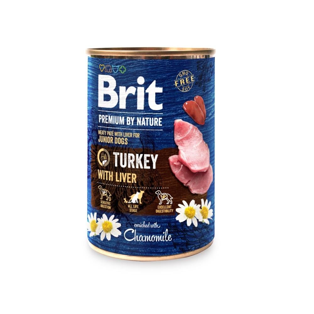 Корм влажный Brit Premium by Nature k консервы для собак с индейкой и индюшиной печенью 400 г (8595602561803)