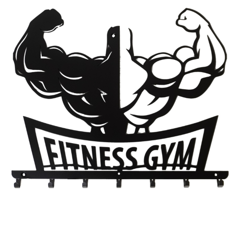 Вішалка для одягу та аксесуарів Fitness Gym 7 гачків ширина основи для гачків 60 см (27022525L)