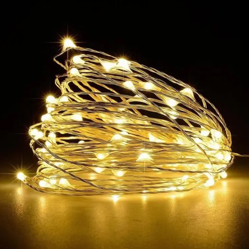 Гірлянда нитка Роса на батарейках USB 200 LED статичний режим IP44 20 м Теплий білий - фото 2