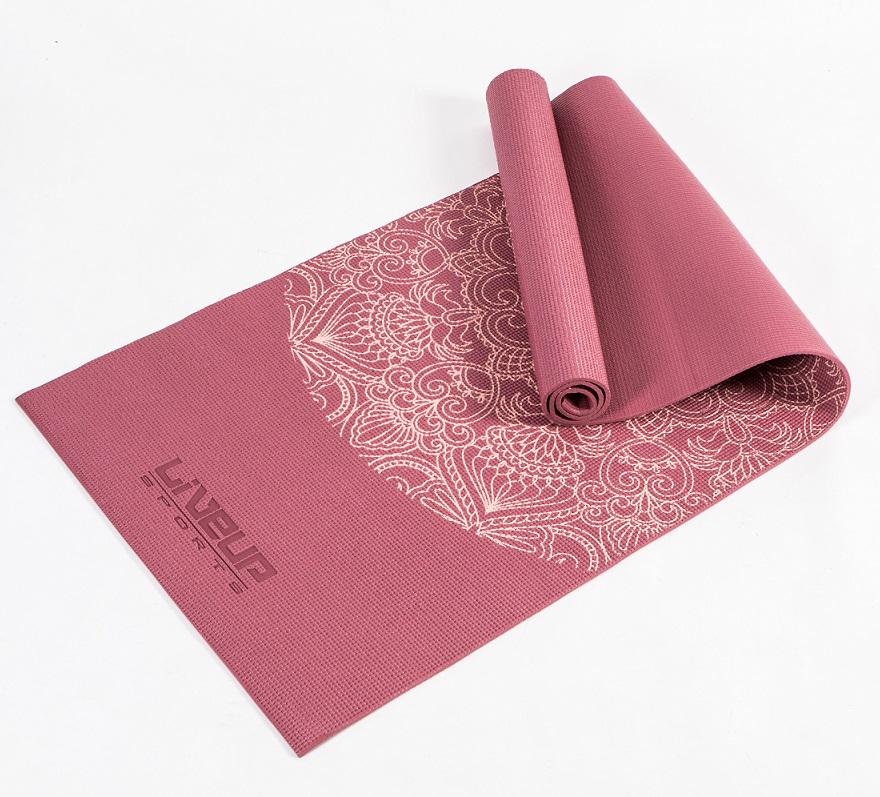 Килимок для йоги з принтом LiveUp PVC YOGA MAT 173х61х0,6 см Рожевий (LS3231C-06r)