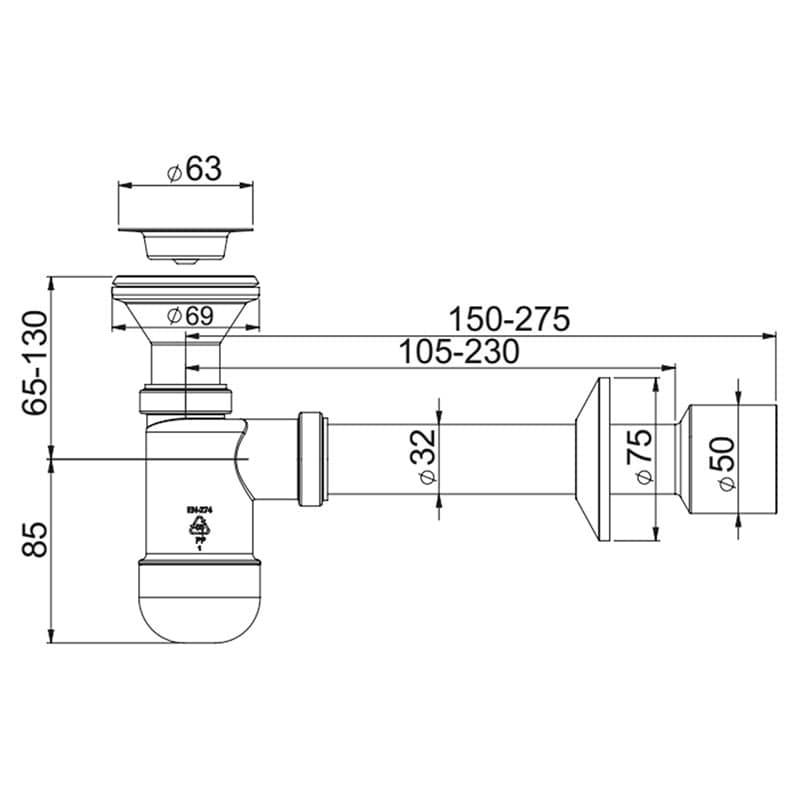 Сифон для раковины Basic Prevex телескопический d32/50 (PR3-D4N35-003) - фото 2