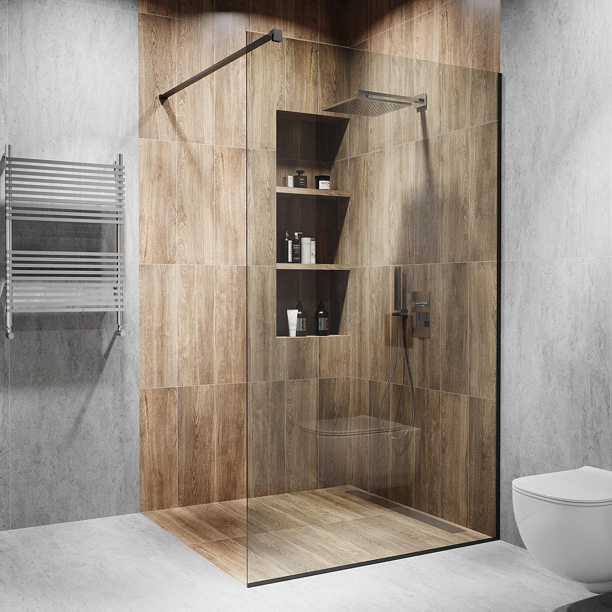 Душова перегородка скляна 2000х600 мм з склом прозорим та чорною матовою фурнітурою (model-A.29) - фото 1