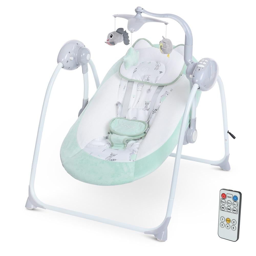 Укачивающий центр детский El Camino ME 1075 TEDDY с пультом из текстиля и пластика 80х65х77 см Мятный (150-7-ME 1075 TEDDY Mint Animal)