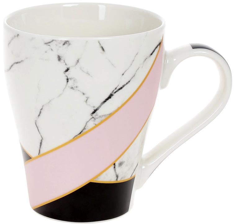 Чашка фарфоровая Мрамор 400 мл Белый с розовым/ черный - фото 1 Чашка фарфоровая Мрамор 400 мл Белый с розовым/ черный - фото 1