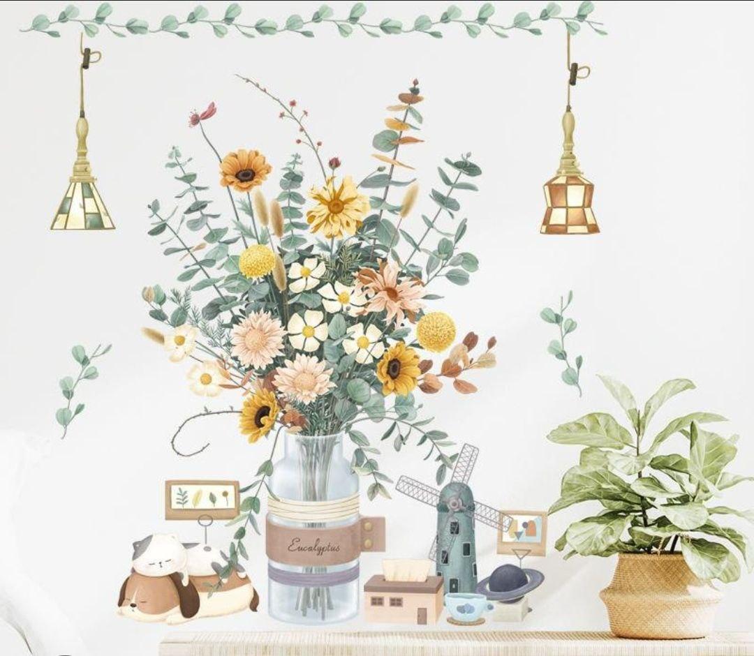 Наклейки виниловые Vanshe Полевые цветы Котик лист 62х49 см (Б470-2 ZDB-2573)