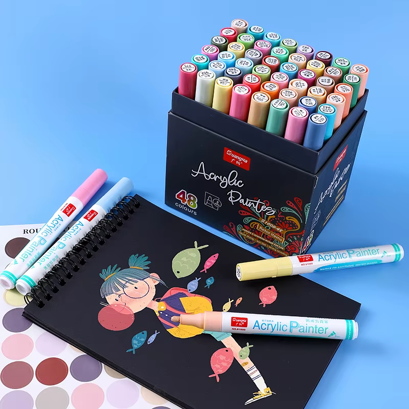 Акриловые маркеры GuangNa для рисования по ткани/стеклу 48 цветов (JH-WA025-48) - фото 2 Акриловые маркеры GuangNa для рисования по ткани/стеклу 48 цветов (JH-WA025-48) - фото 2