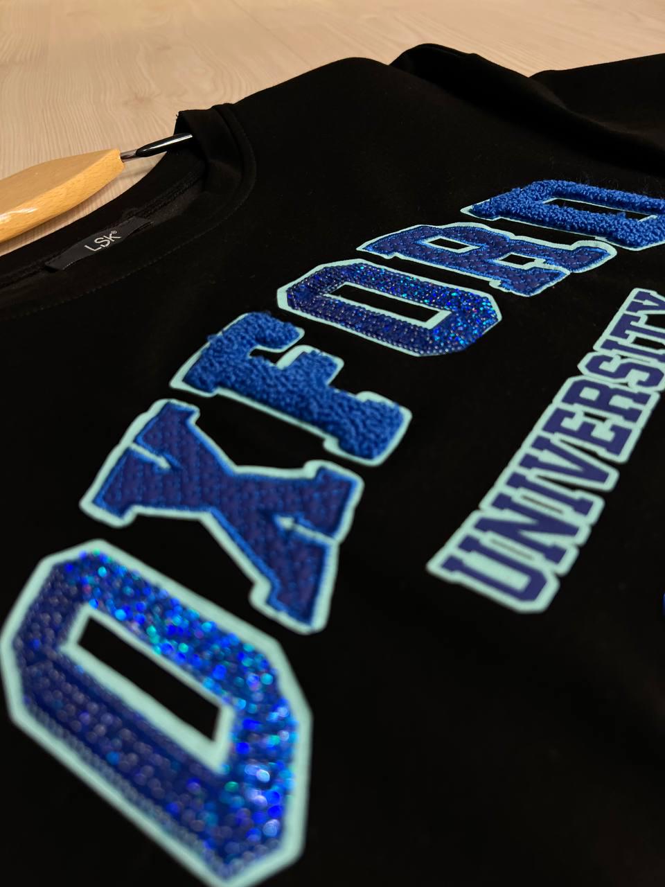 Свитшот женский LSK 6011 удлиненный туника вышивка спереди OXFORD пайетки OS Черный (1870) - фото 2