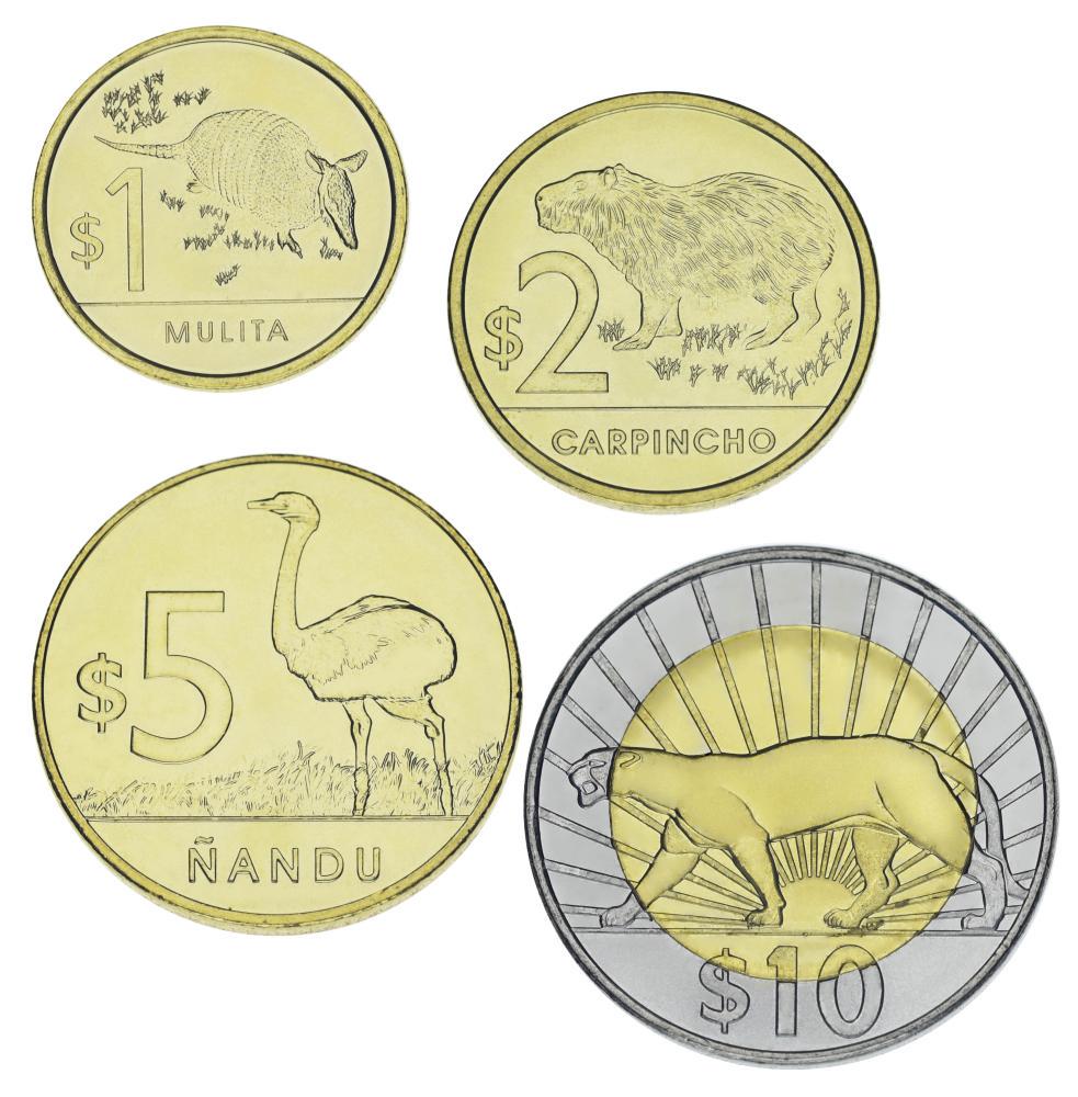 Коллекционные монеты Уругвай 4 шт. 2015-2024 UNC 1/2/5/10 песо (М21639)