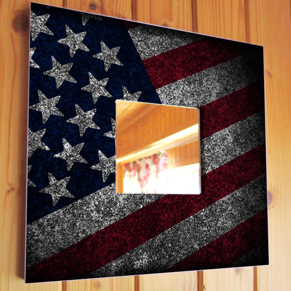 Зеркало декоративное в офис Американский флаг 260х260 мм (M03003)