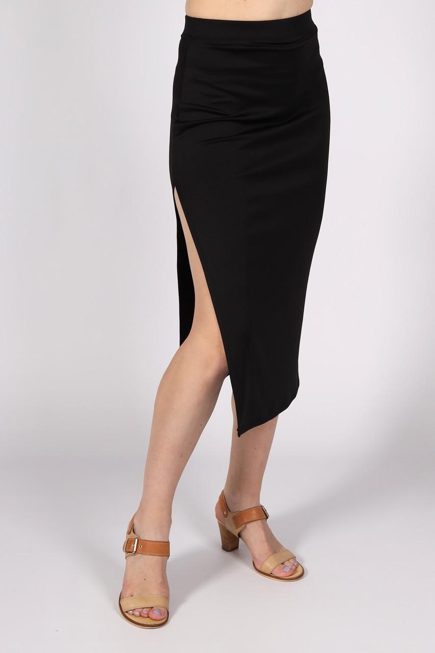 Спідниця міді жіноча нижче коліна трикотажна з розрізом збоку однотонна р. 40 Чорний (2495210993) - фото 4 Спідниця міді жіноча нижче коліна трикотажна з розрізом збоку однотонна р. 40 Чорний (2495210993) - фото 4