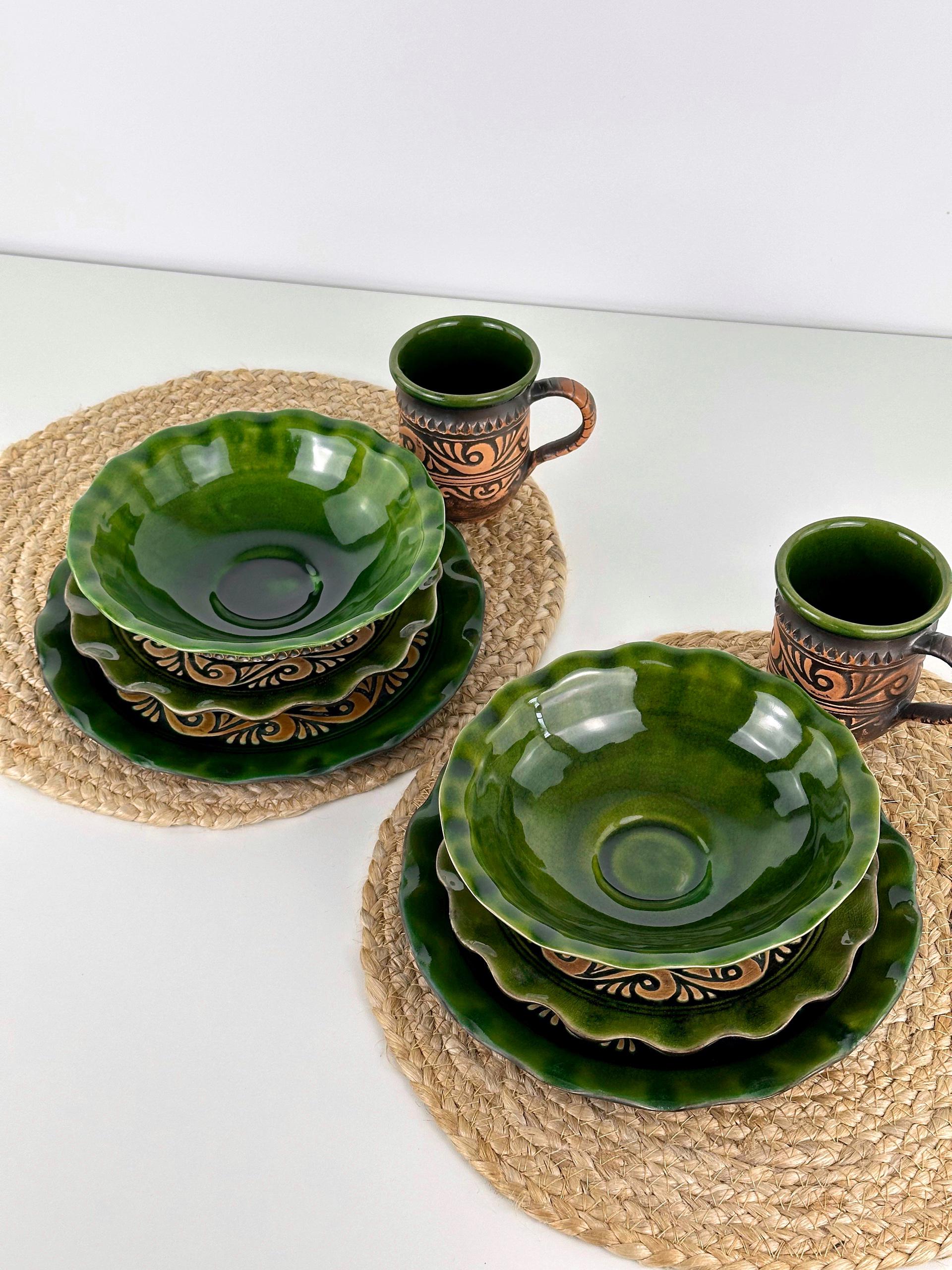 Набор глиняной посуды для обеда на 2 человек Гражда Коричневый (17019-8)