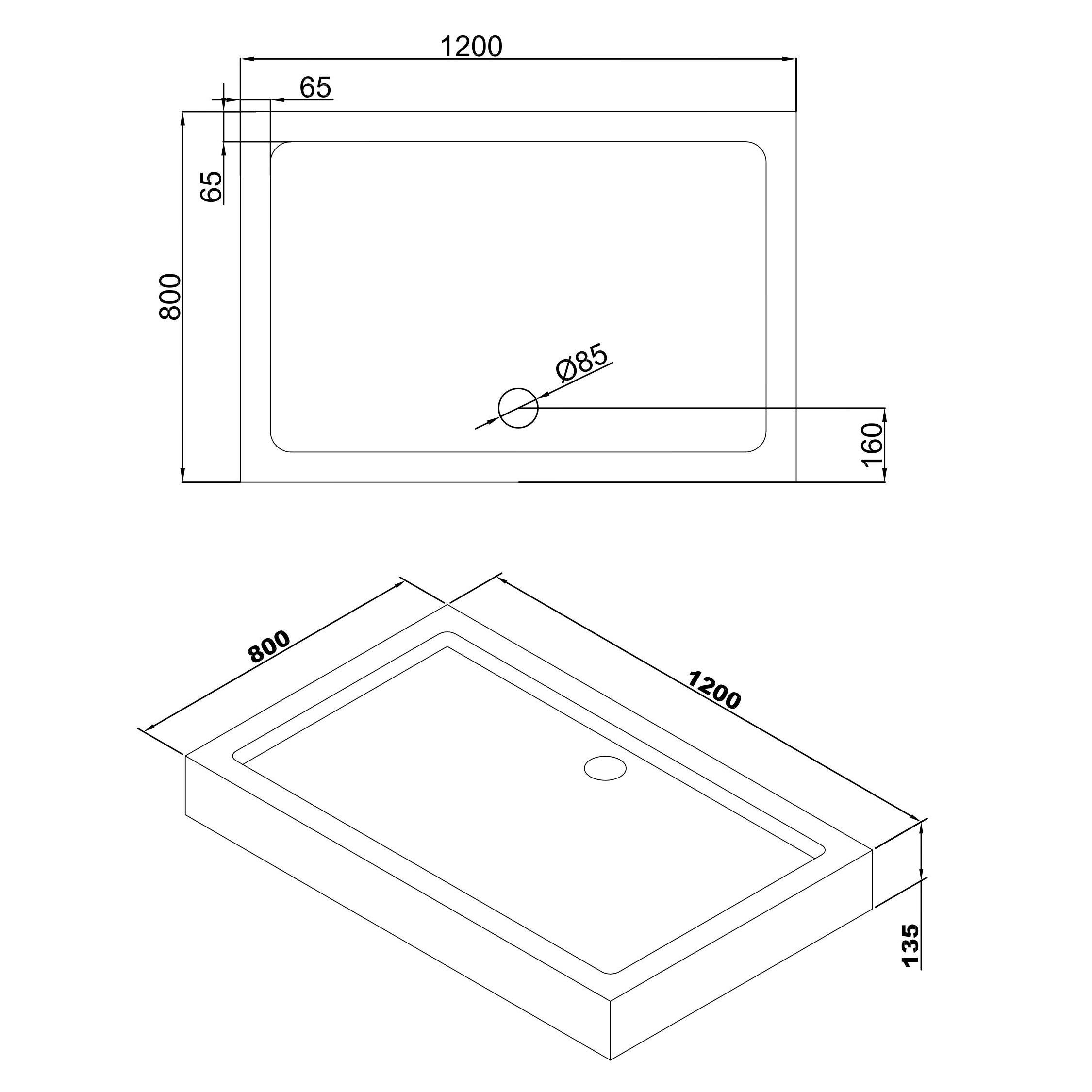 Піддон для душу VOLLE LIBRA 10-22-908tray акриловий прямокутний 80x120x13,5 см (82487) - фото 2