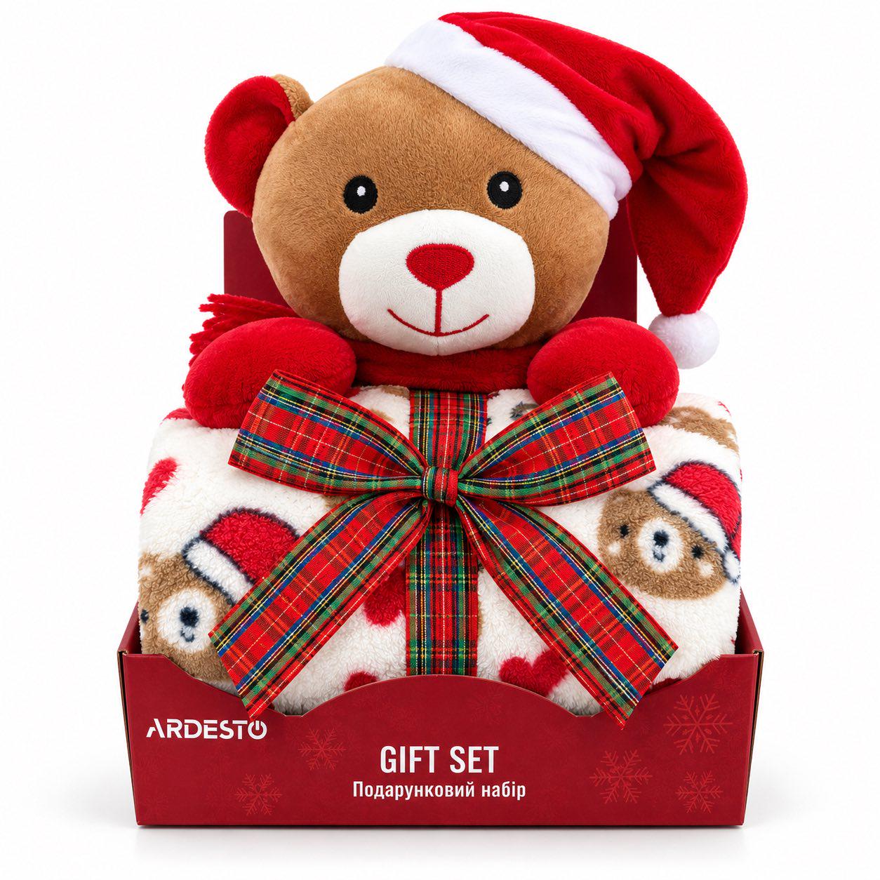 Набір Ardesto Christmas Bear 2 предмети плед 90х75 см іграшка 24 см (ART0231TB)