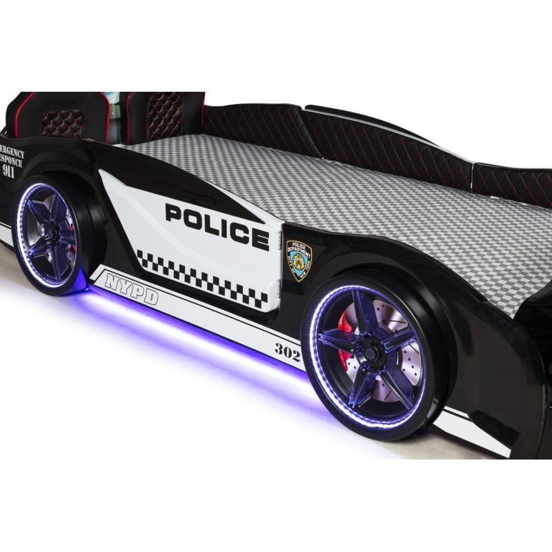 Кровать-машина Super Car Мустанг Полиция с кожаными сидениями и звуковыми эффектами/пульт ДУ Черный/Белый - фото 4 Кровать-машина Super Car Мустанг Полиция с кожаными сидениями и звуковыми эффектами/пульт ДУ Черный/Белый - фото 4