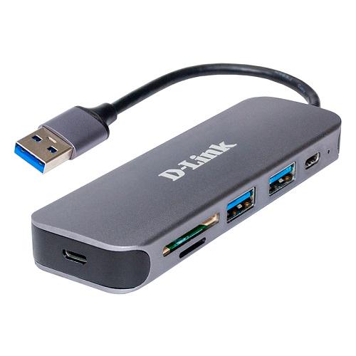 USB-концентратор D-Link 2xUSB3.0/1xUSB/Type-C 1xSD/1xmicroSD/USB3.0 Сірий (DUB-1325)