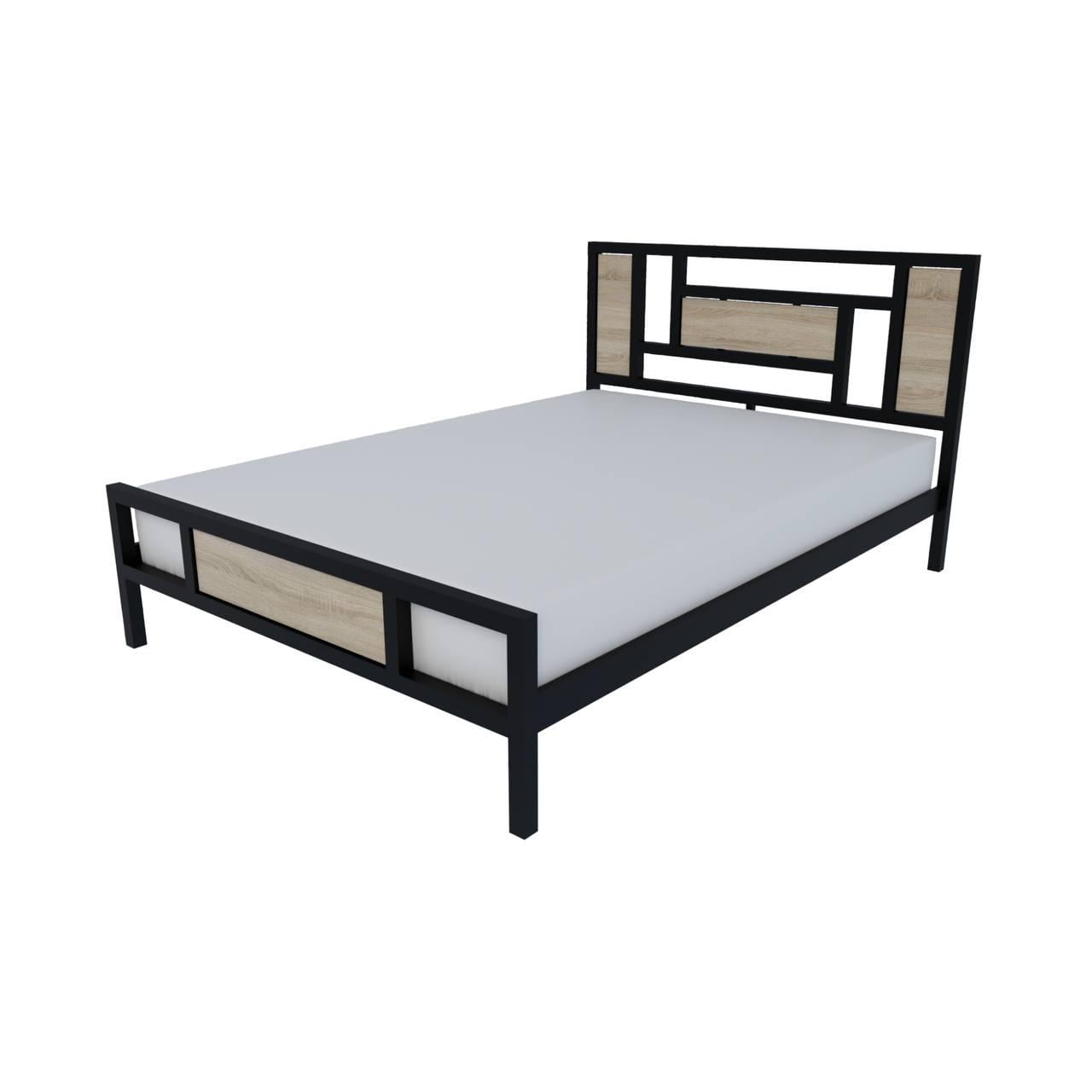 Кровать двуспальная металлическая Loft ADEL 140х200 см Дуб сонома/Черный матовый (000083201)