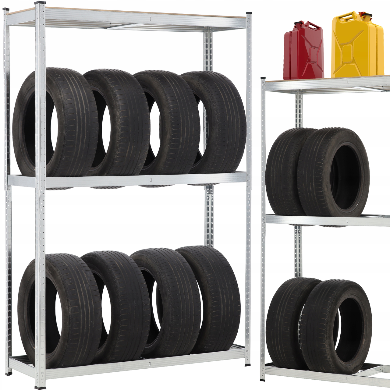 Стеллаж металлический Garden Line для 8 шин с дополнительной полкой до 175 кг на полку 180x120x40 см (REA5219) - фото 2 Стеллаж металлический Garden Line для 8 шин с дополнительной полкой до 175 кг на полку 180x120x40 см (REA5219) - фото 2