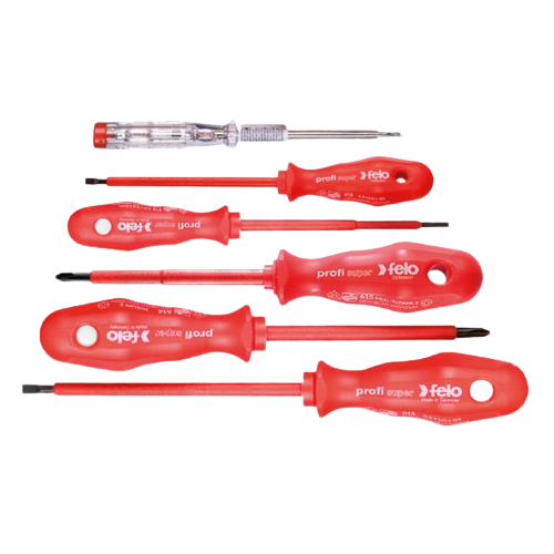 Набор высоковольтных отверток Felo 1000V 61396298 2,5х75/4,0х100/5,5х125/PН1x80/PН2x100/тестер 220-250V (14881)