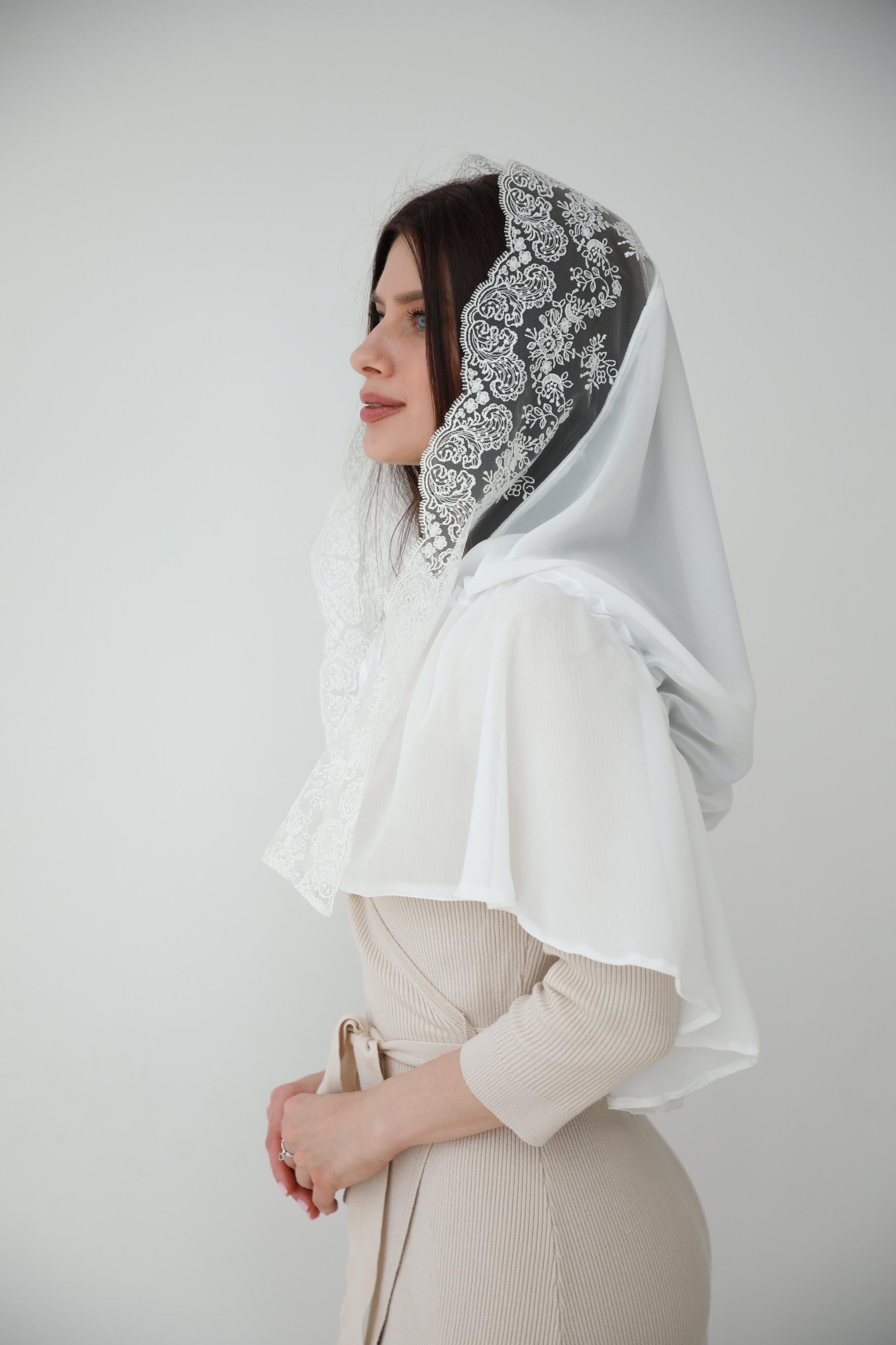 Палантин для храму на голову Білий (п027) - фото 5