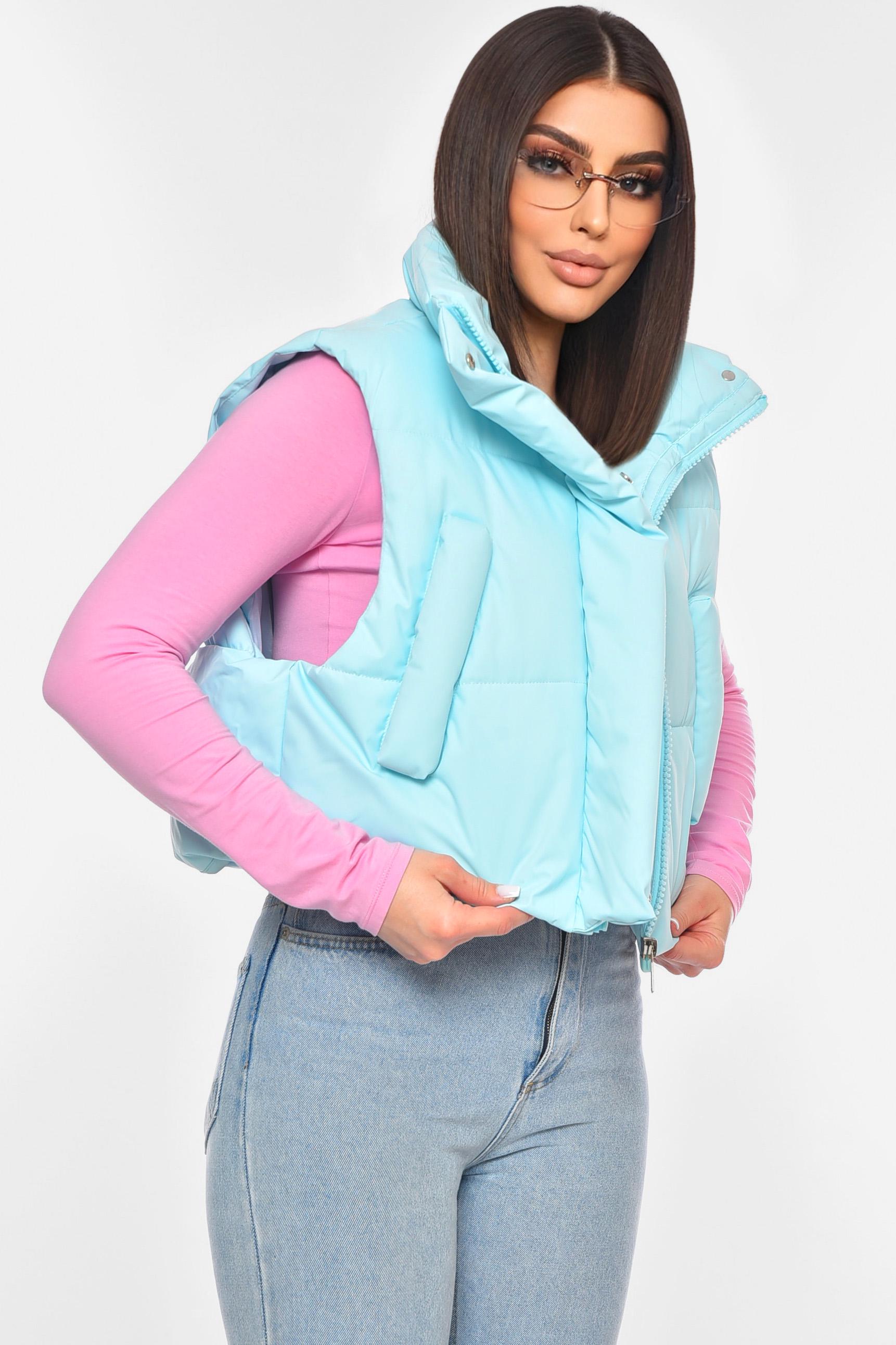 Жилетка жіноча однотонна 200560 M Блакитний - фото 2 Жилетка жіноча однотонна 200560 M Блакитний - фото 2