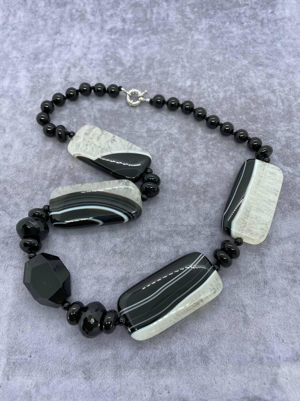 Бусы агат 45 см Черный (621)