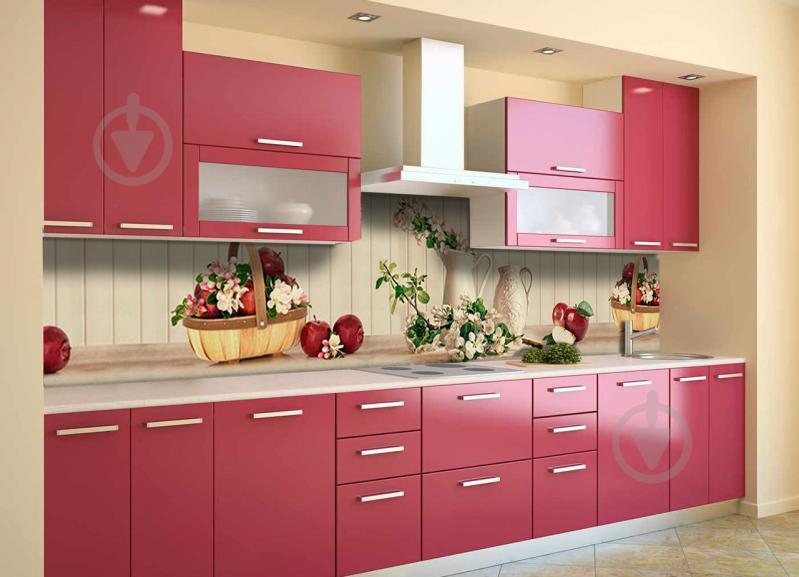 Скинали на кухню Zatarga «Яблоки и Цветы вишни» 650х2500 мм виниловая 3Д наклейка кухонный фартук Z180821/1