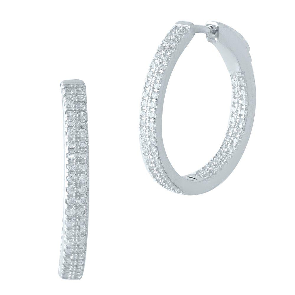 Срібні сережки-кільця з фіанітами