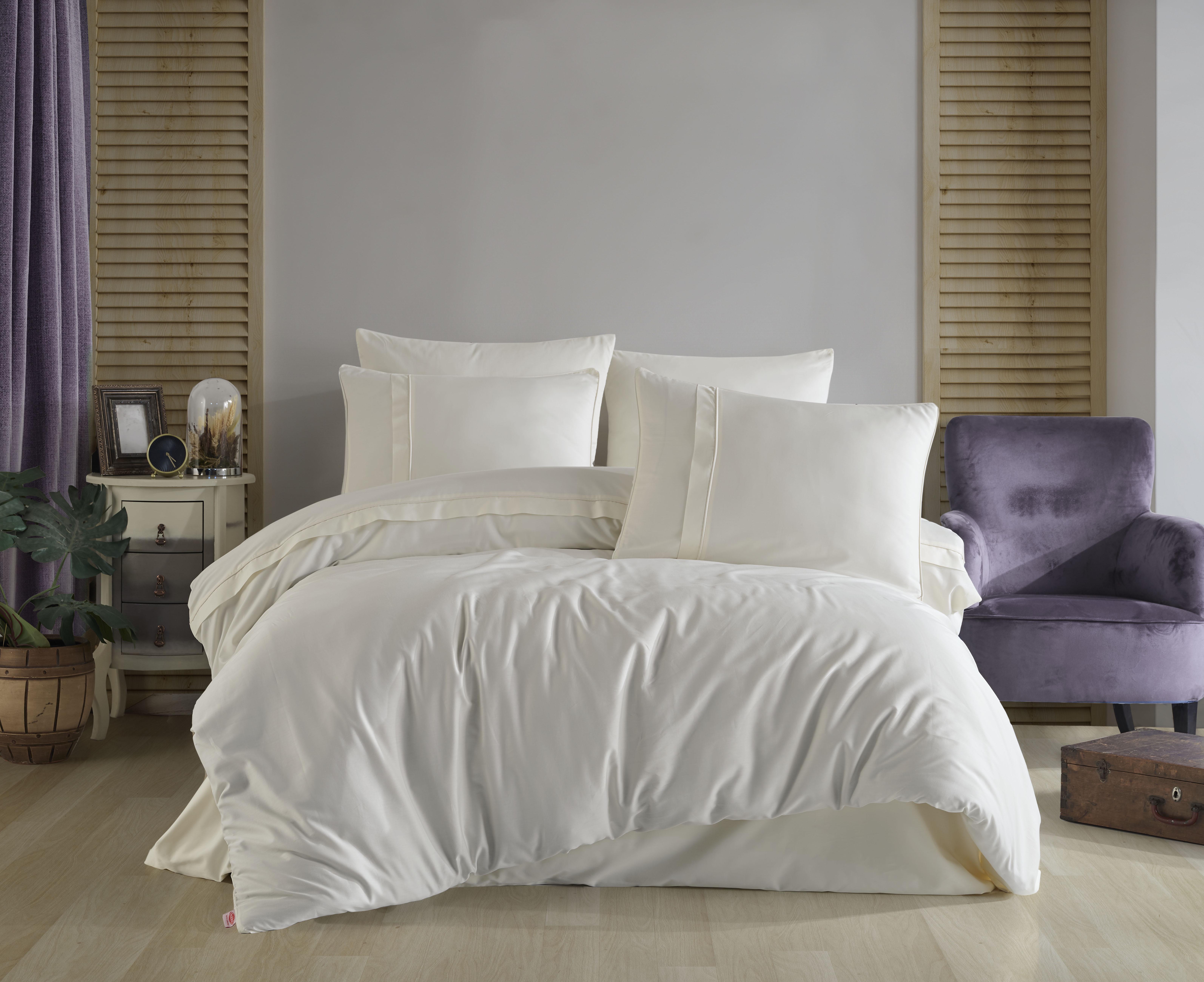 Комплект постільної білизни Hobby Premium Sateen 300TC Plain Krem 200х220/2х50х70 см/70х70 см 2 шт. Кремовий