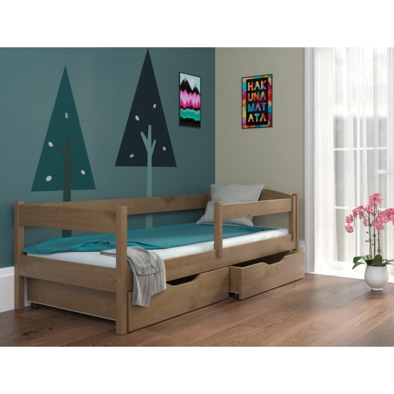 Кровать односпальная в детскую Luna mebli Мартель с бортиком/ящиками 70х140 см Орех светлый (43772)