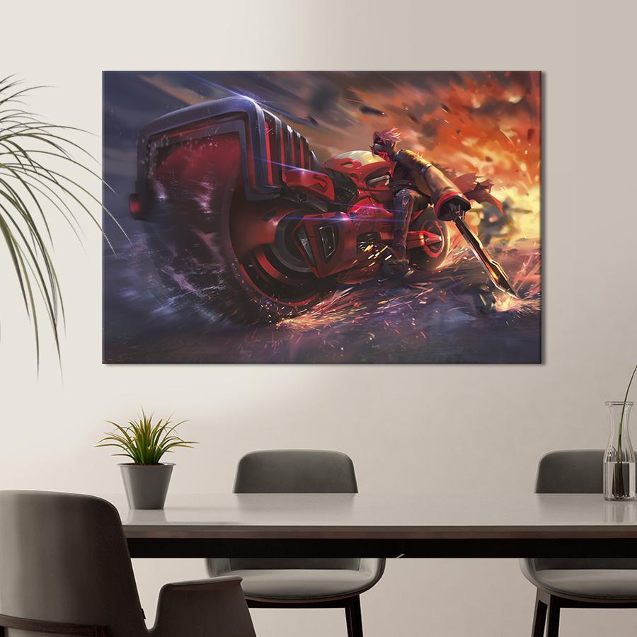 Настенный декор картина на холсте для интерьера Cyberpunk motorcycle 80x54 см (695-1)