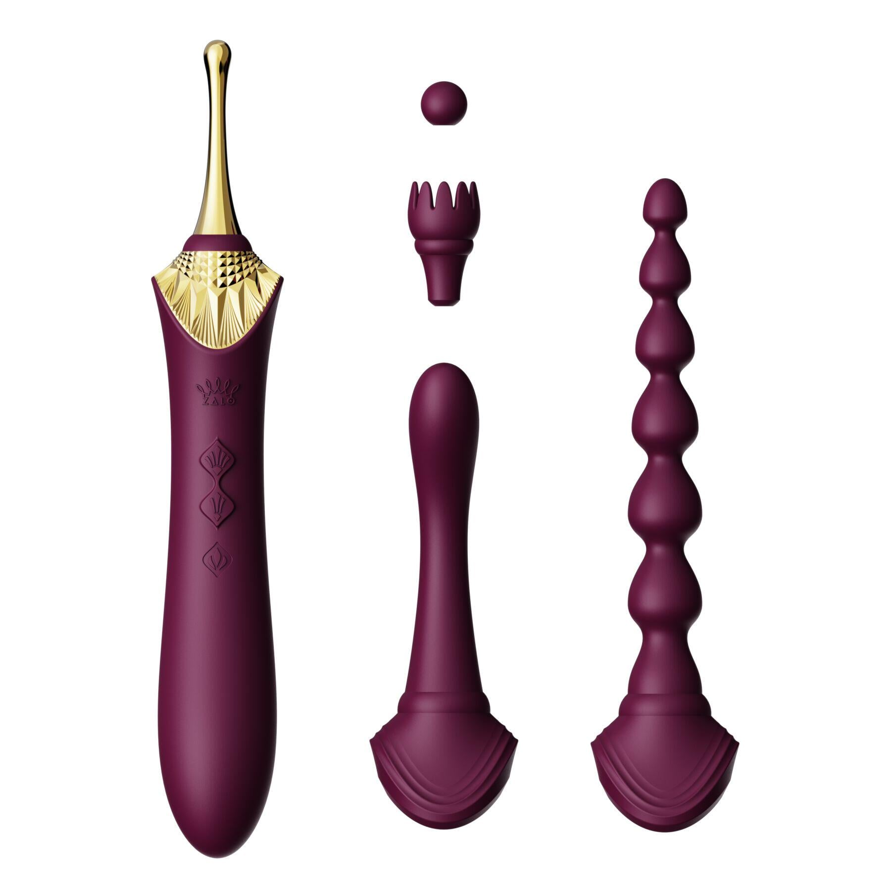 Мультифункциональный вибратор ZALO Bess 2 /4 насадки/ подогрев Velvet Purple