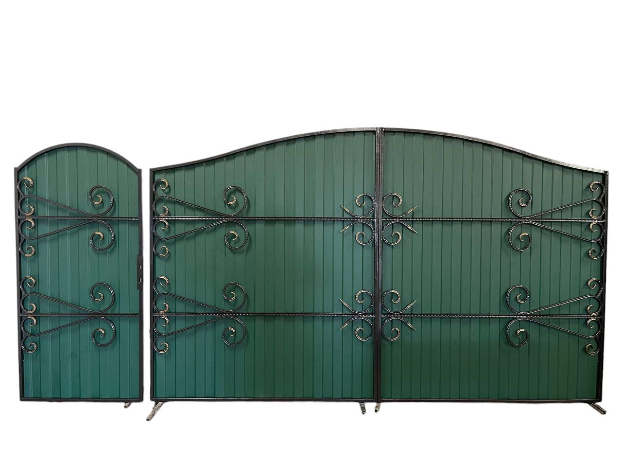 Ворота ковані з хвірткою та профнастилом 3400х2000 мм