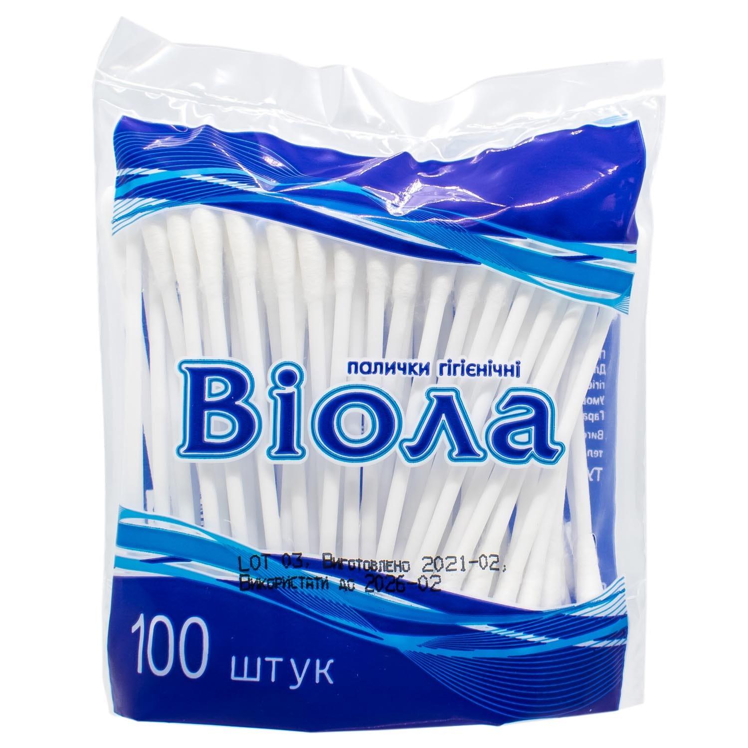 Палочки ватные Виола гигиенические пачка в полиэтилене 100 шт.