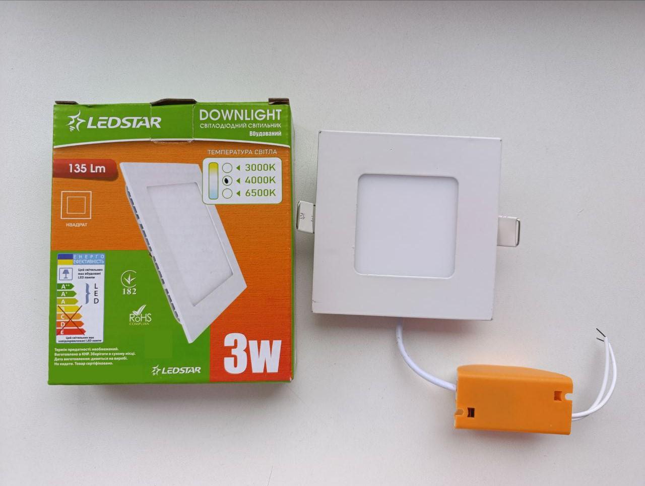 Світильник світлодіодний внутрішній квадрат 90 мм 3W 220V 4000К Білий нейтральний (31022565)