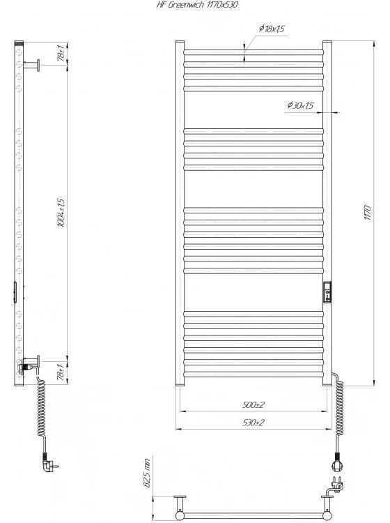 Полотенцесушитель электрический HYGGE FAMILY HF Greenwich TR K 1170х530 мм Черный матовый (6.1.0304.06.BM) - фото 5