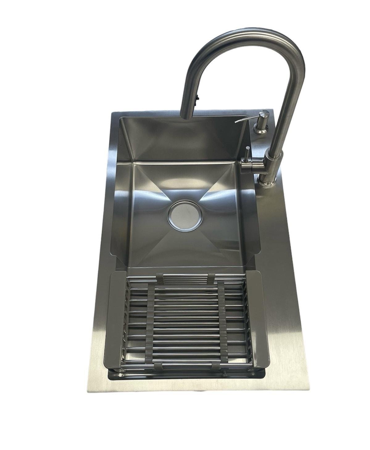 Мойка кухонная Kroner 7848LHM левая и смеситель для кухни с выдвижным изливом Kroner-ESG03915 Серый